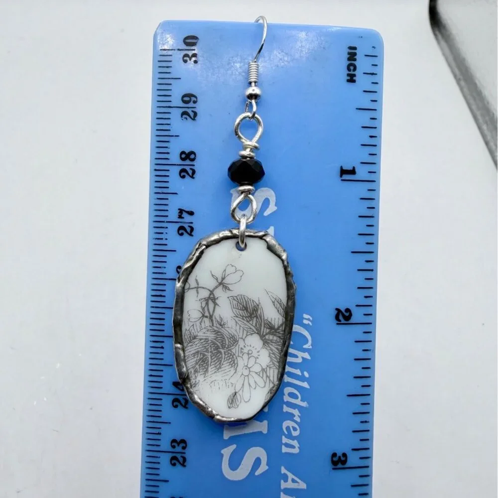 Florentine Sango Broken China Earrings - Vintage Floral Sterling Silver Dangles - Picture 8 of 14